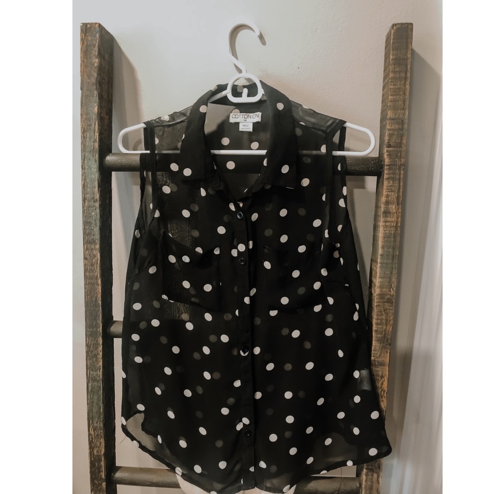 Black and White Sheer Polka Dot Top